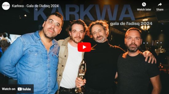 SOCAN, interview, ADISQ Gala, 2024, Karkwa